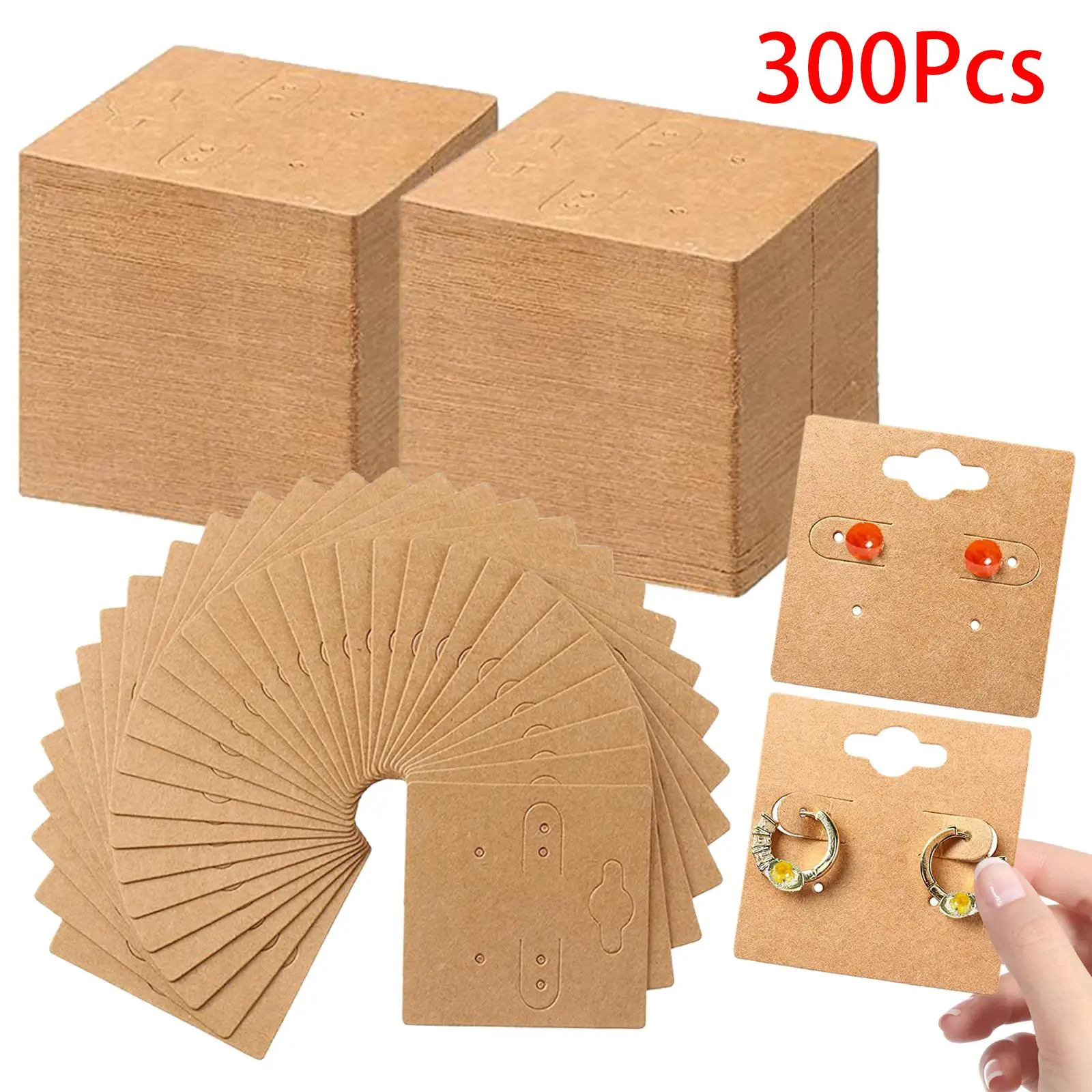 

300 Pieces Kraft Paper Earring Display Cards with 6 Holes Earring Studs Cards for Mall Business Packaging Store Retail