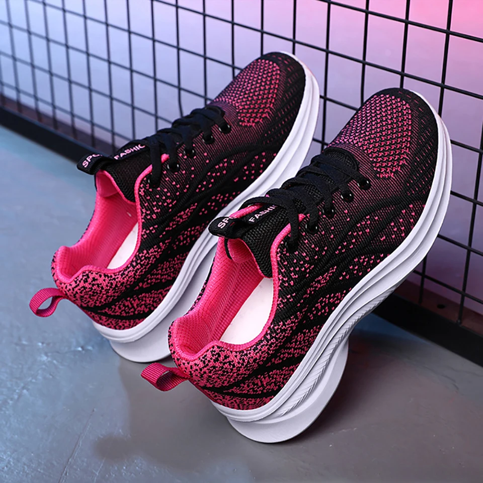 Loekeah Running Shoes For Women Breathable Casual Female Shoes Mesh Flat Light Lace-Up Sneakers Women's Outdoor Sports Footwear