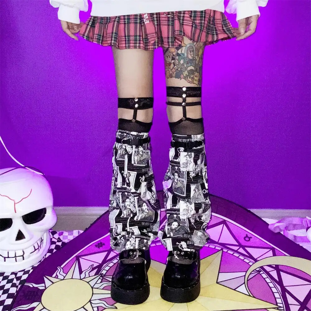 Gothic Lolita Gyaru Women's Leg Warmers Harajuku Knee Socks Y2K Cosplay Loose Socks Printing Female Leg Cover Anti Thigh Chafing