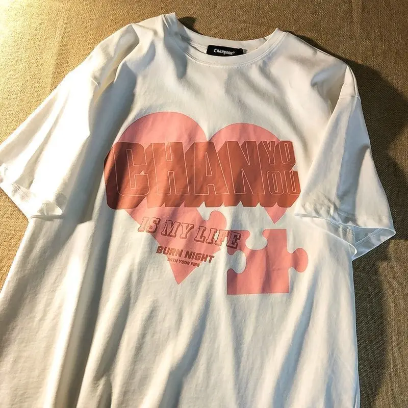 

T-shirt Women's Y2k Top Tide Brand Salt Love Stitching Loose Oversized O-neck Short-sleeved Female Harajuku Printed Letter Tee