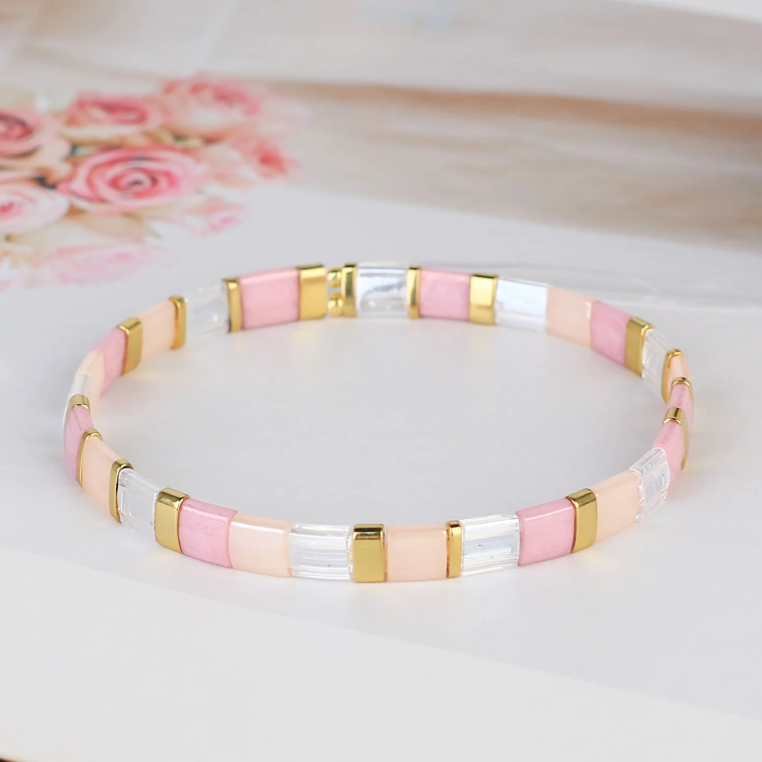 

KELITCH New Women TILA Pink Beads Bracelet Handmade Friendship Stretch Bracelets Gift Man Bangle Jewelry Fashion Accessories