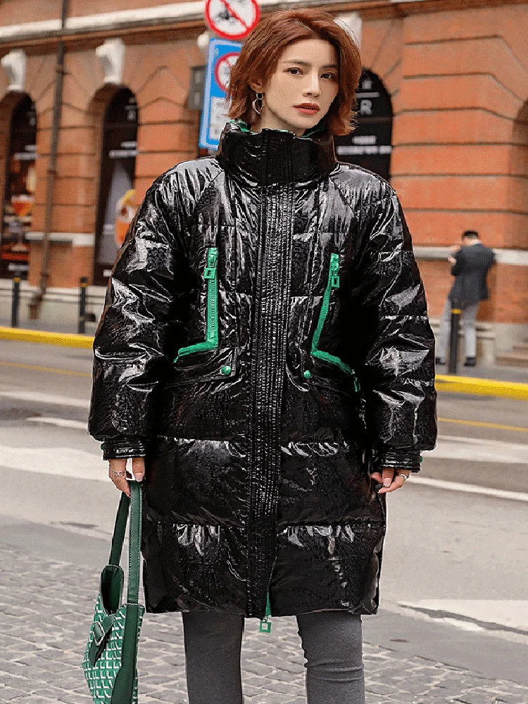 Зимняя куртка блестящая женская парка пуховые хлопковые куртки красное пальто