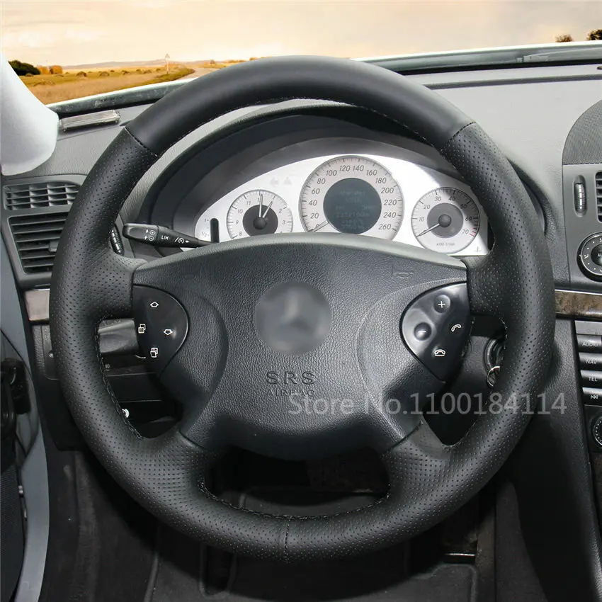 

Black Leather Car Steering Wheel Cover for Benz W210 E240 E63 E320 E280 2002-05