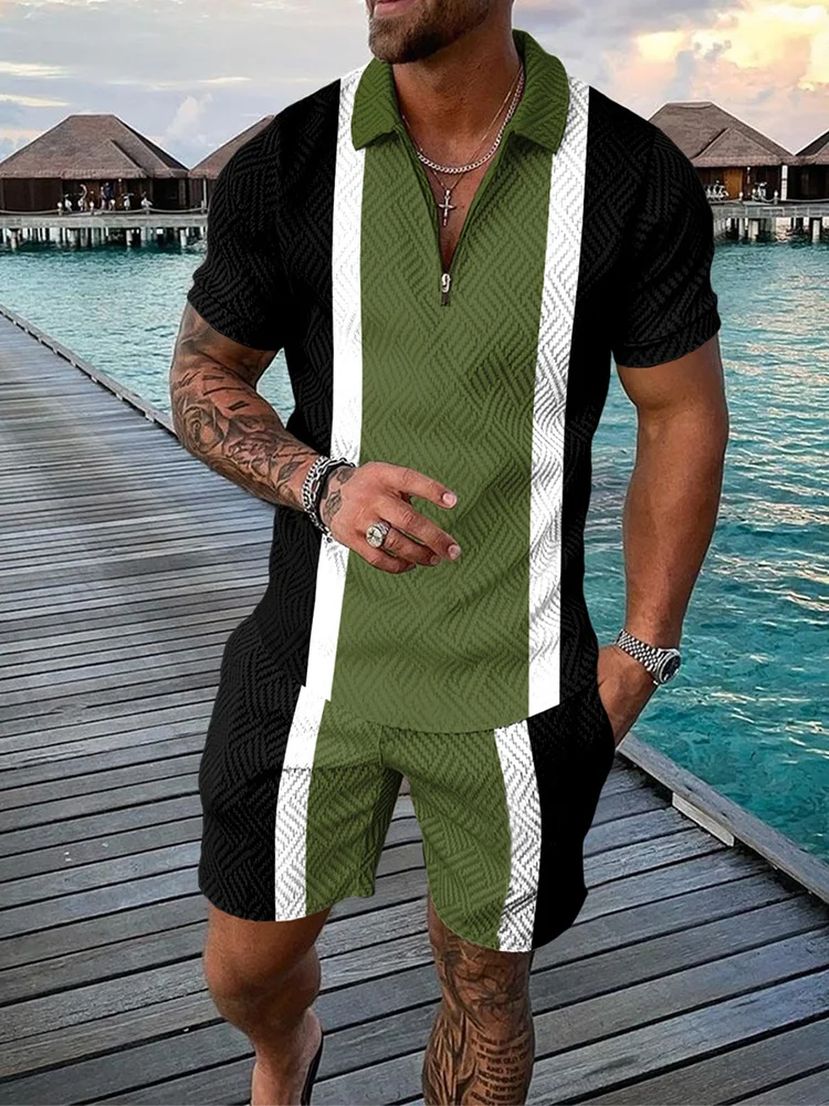 New Men's Sports Suit Summer Casual Short Sleeve 3D Printed Polo Shirt And Shorts Suit Two-piece Men's Clothing Oversized Loose