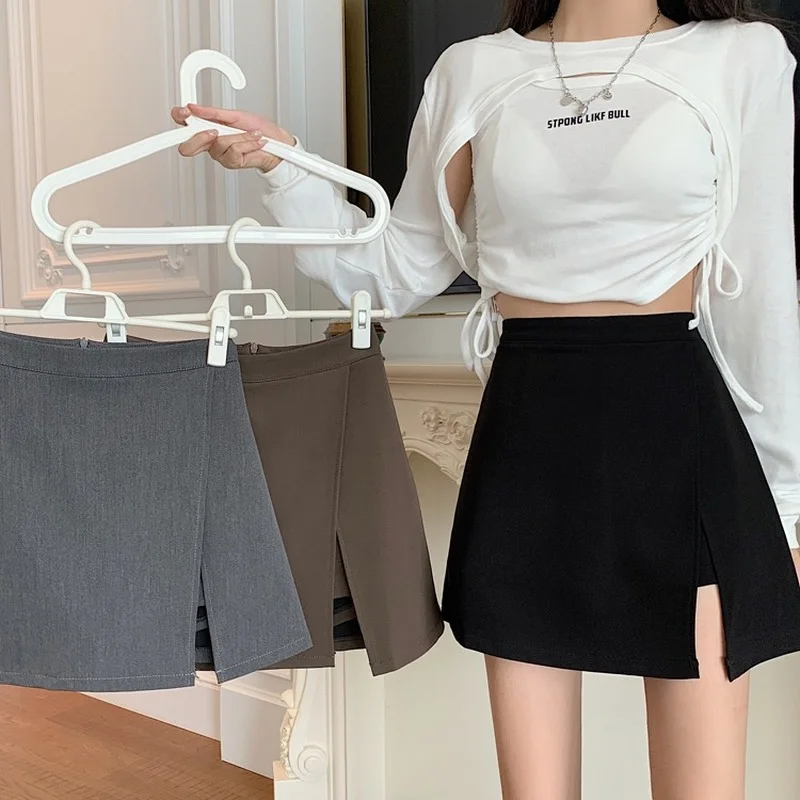 

Women's Clothing Skirts 2022 Fall High Waist Split Mini Wrap Hip Black Skirt Suit Faldas Mujer Moda Y2k Accessories Grey Shorts