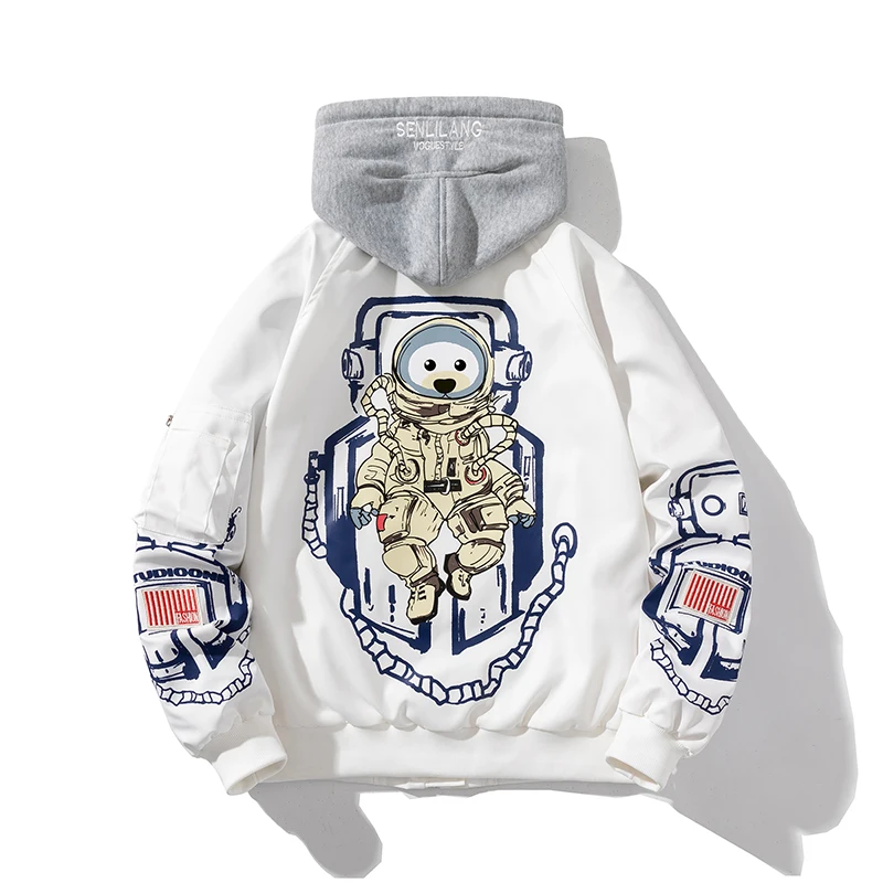 

Autumn Winter Baseball Jacket Men Women Print Pilot Coat Fashion Anime Jacket Hooded Korean Windbreaker Streetwear College 2022