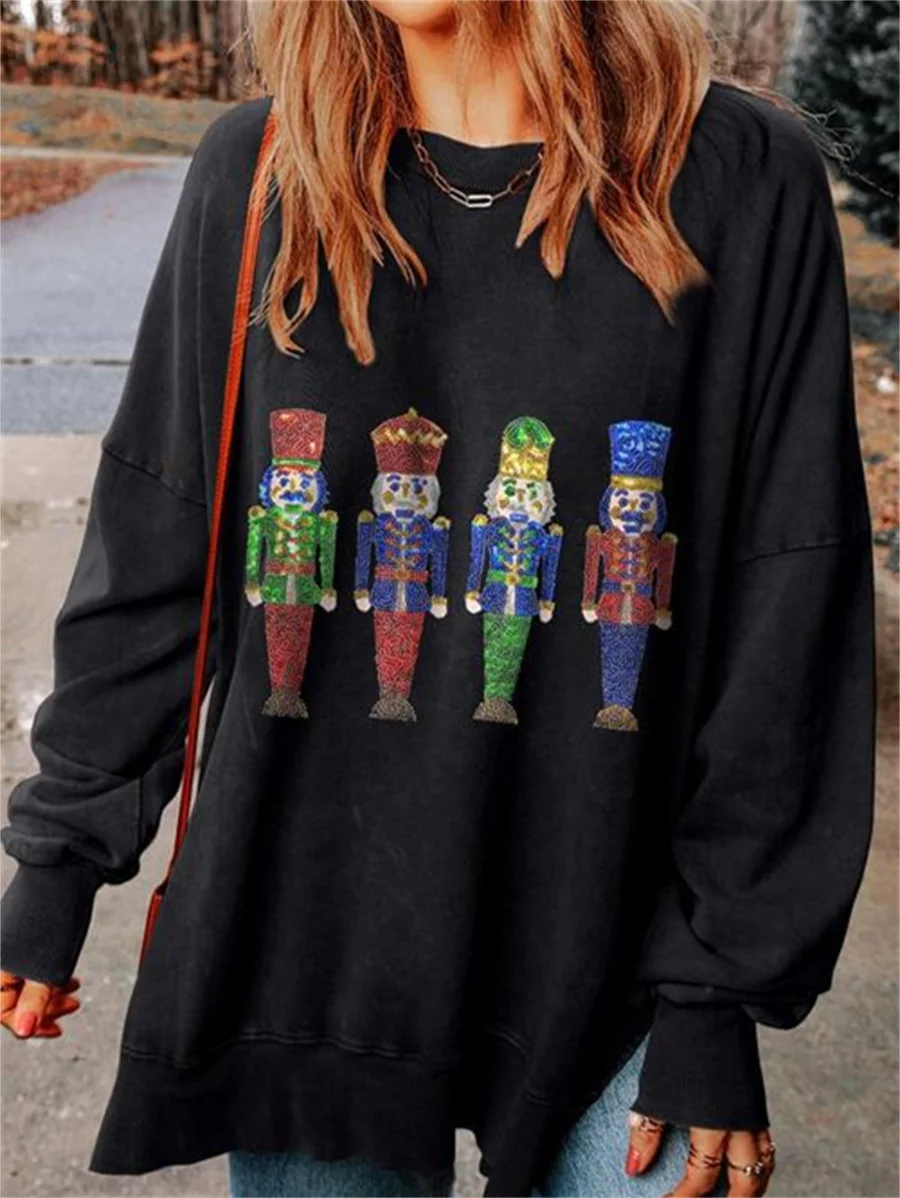 Женская толстовка с блестками и круглым вырезом длинным рукавом