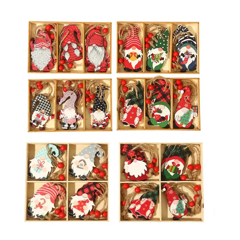 

2022 9/12pcs Navidad New Year Gift Christmas Tree Decorations Gnomes Wooden Pendants Ornaments Xmas Decorations for Home Noel