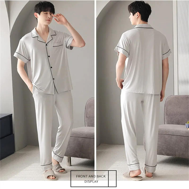 New Men Pajamas Spring Summer Homewear Thin Short-sleeved pants Loungewear Senior Sense Sleepwear Fat Plus Size Home Wear Set