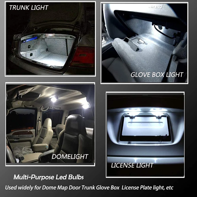 10/50 шт. лампы T10 W5W для внутреннего освещения автомобиля 12 В 1210-8SMD 7000K
