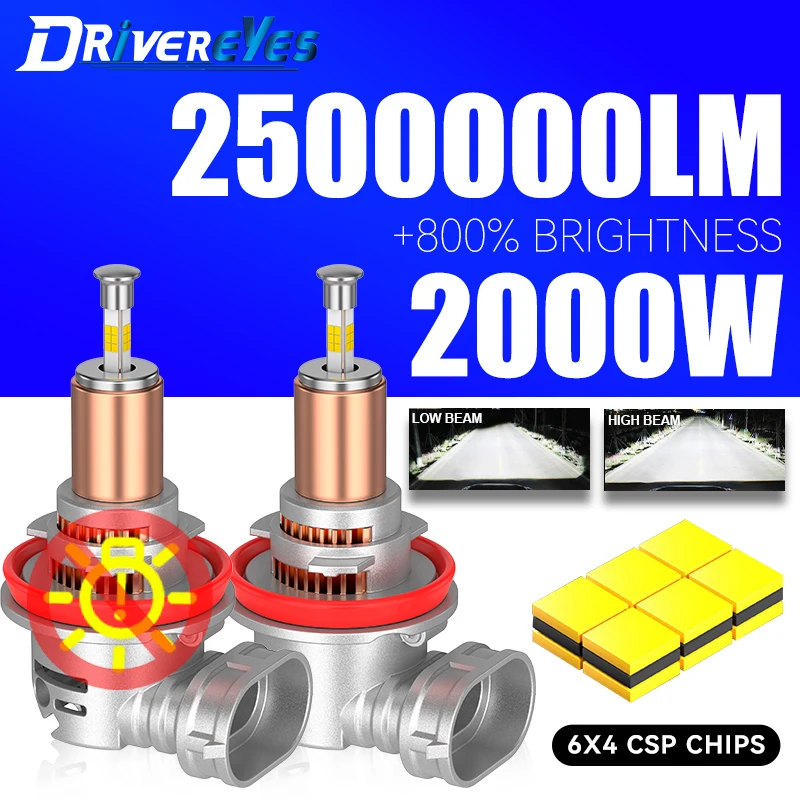 

2000 Вт 2500000 LM H11 Светодиодные фары Canbus H1 H4 H7 H8 H9 9005 HB3 9006 HB4 9012 HIR2 Автоматические противотуманные фары Мини-диод 360 3D CSP 12 В 24 В