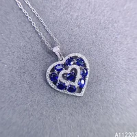 luxury natural sapphire 925 sterling silver inlaid blue gemstones pendant womens heart necklace wedding party gift jewelry