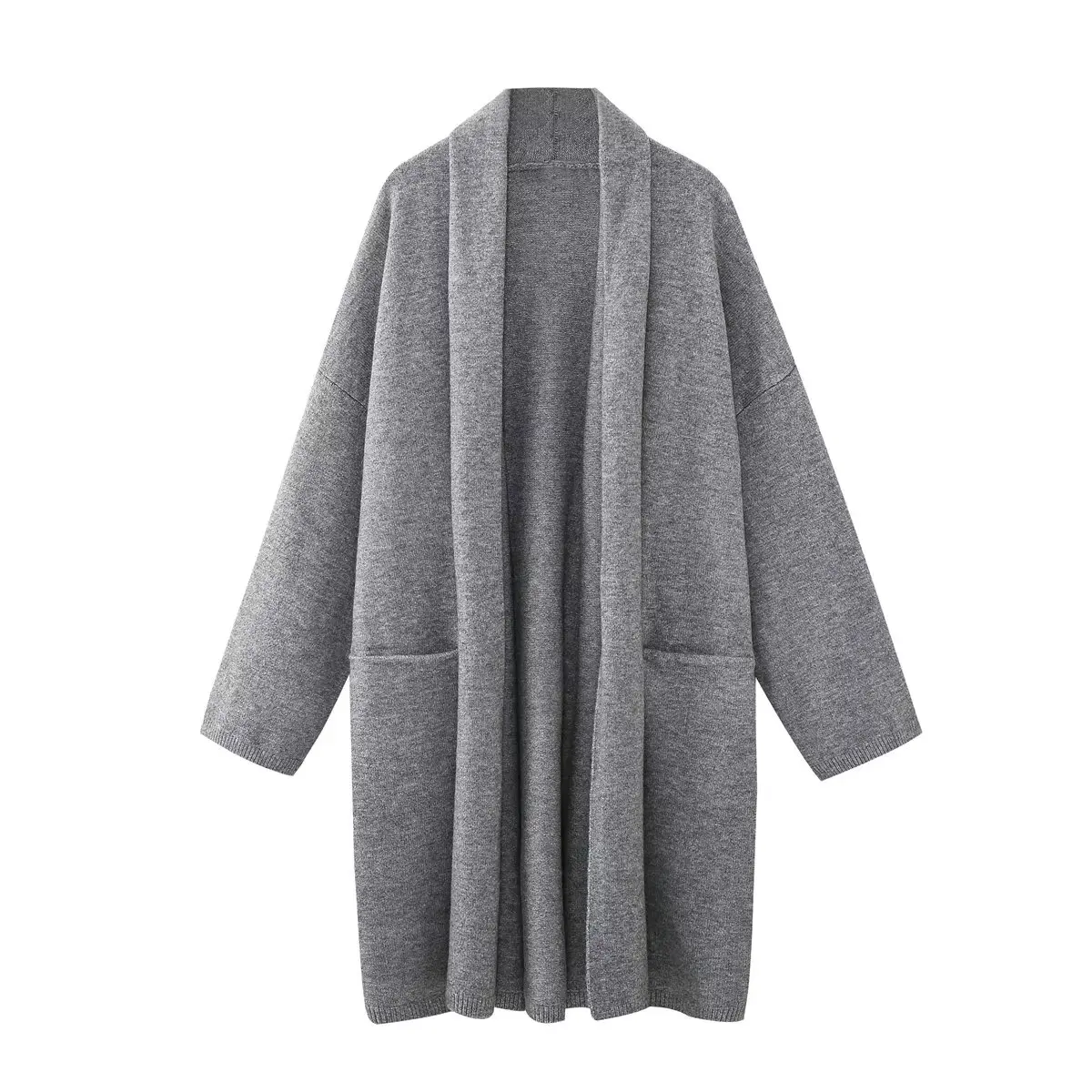 TRAF женское вязаное пальто средней длины с круглым вырезом и длинными рукавами