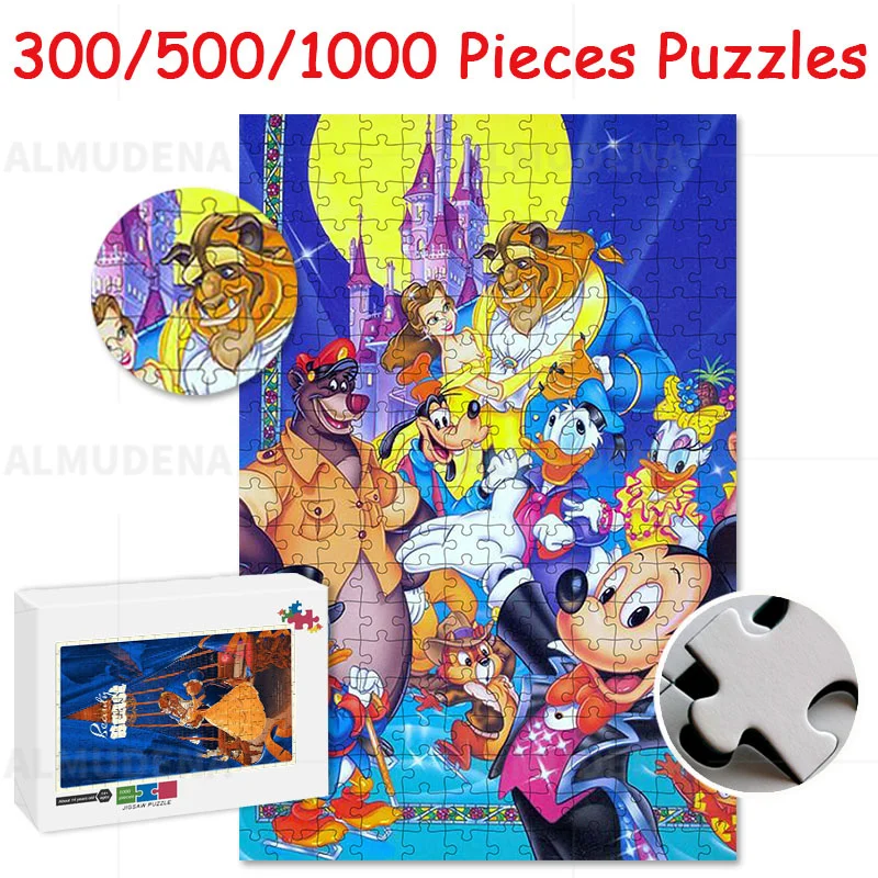 

Jigsaw Puzzle Disney Mickey Castle 300/500/1000 Pieces of Wooden Paper Puzzle Children's Educational Toys Hand Gift Adult Game