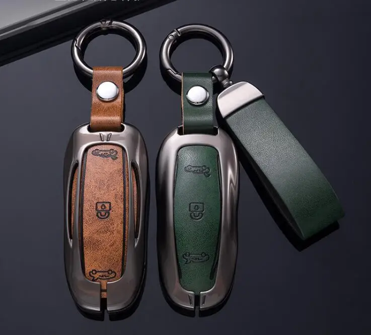 Автомобильный держатель для ключей из цинкового сплава кожаный чехол Tesla Model 3