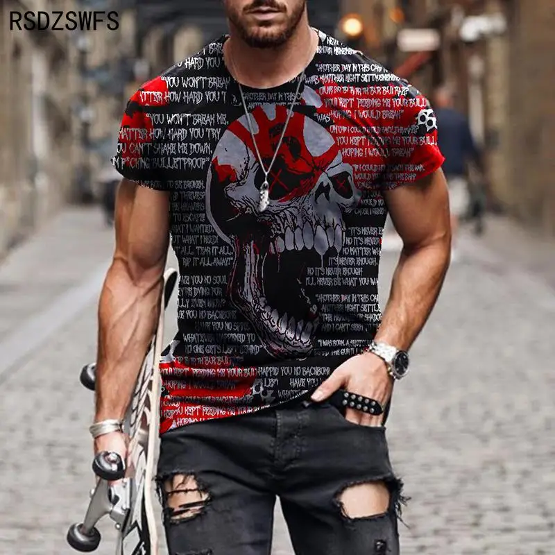 

3D Printing Men's T-Shirt Personality Skull Pattern for Men Demon Streetwear Handsome O-Neck Short Sleeves Casual Top Tees