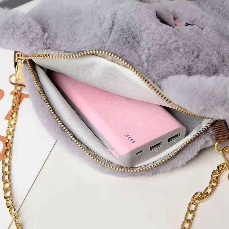 Cartoon Student Chain Crossbody Bag Girl Cute Animal Cat Plush Shoulder Bag Fashion  Mobile Phone Bag Female Purse