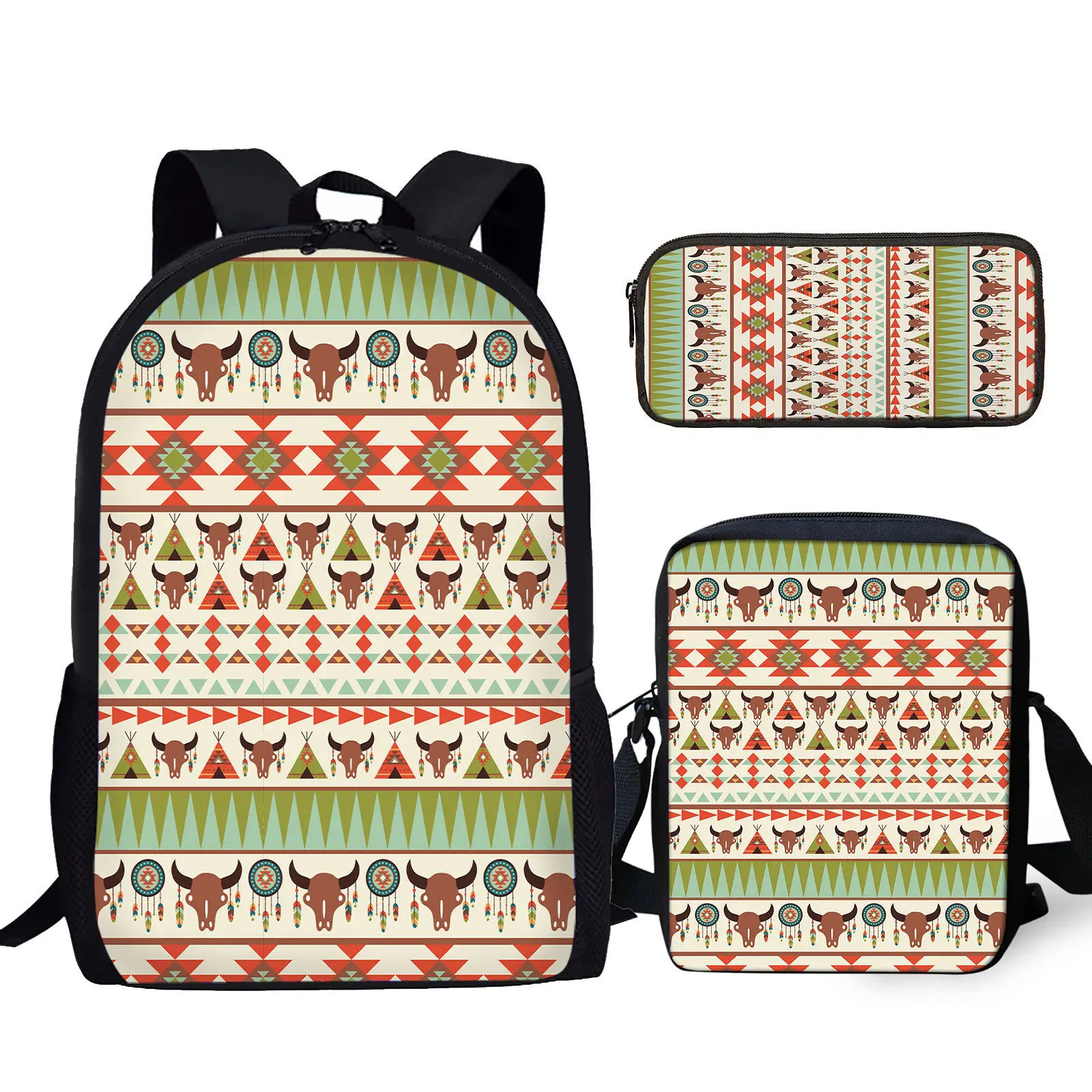 

YIKELUO Tribal Cow/Totem Sheep Design Brand Backpack Indian Printed With Zipper Durable Messenger Bag For Teens Travel Mochilas