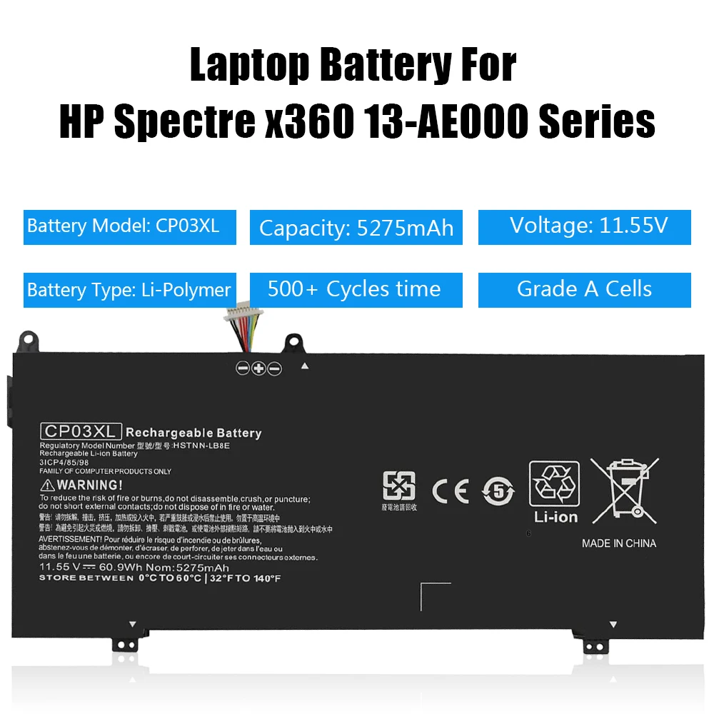 Аккумулятор LISCN 60 9 Вт/ч CP03XL для HP Spectre x360 13-ae049ng 13-ae040ng 13-ae011ur 13-ae052nr 13-ae006no 13-ae001ng HSTNN-LB8E