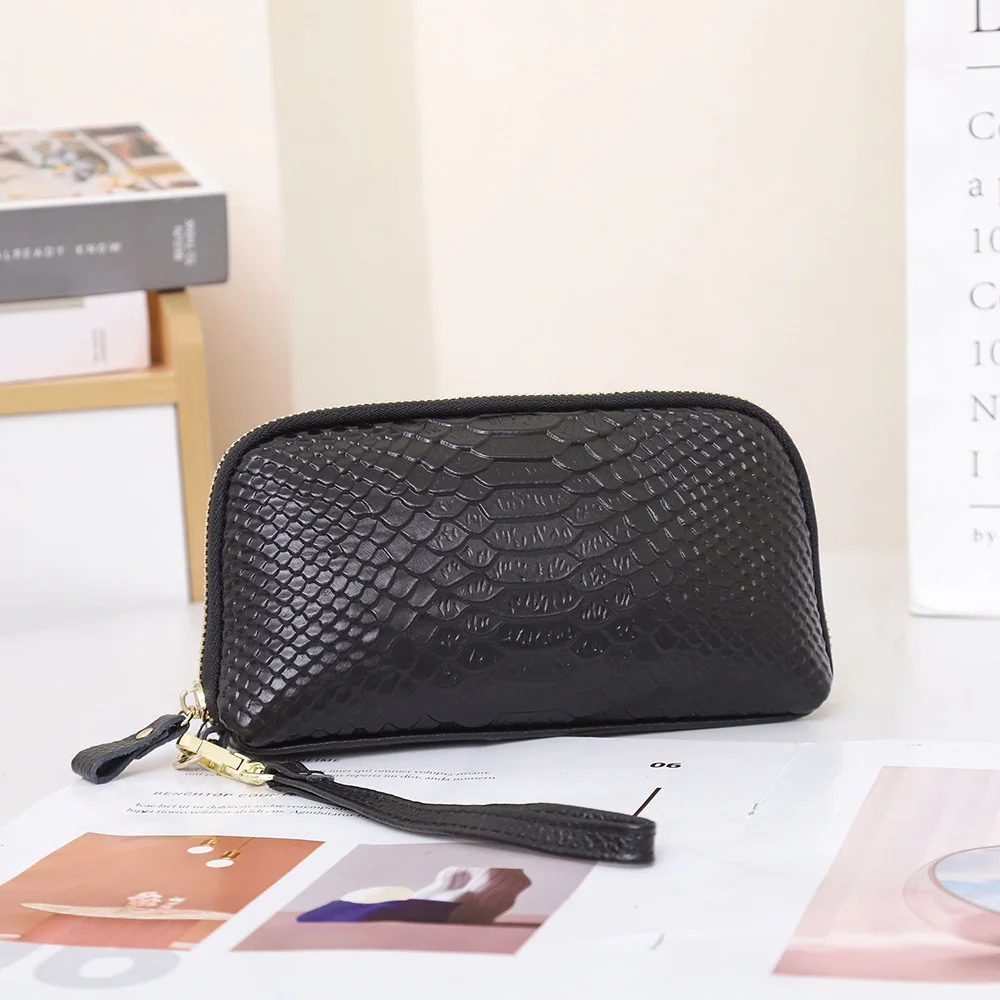 

New Snake Pattern Clutch Bag Genuine Leather Women Clutches Diamond Quilted Long Cowhide Wallet Alligator Embossed Phone Purse