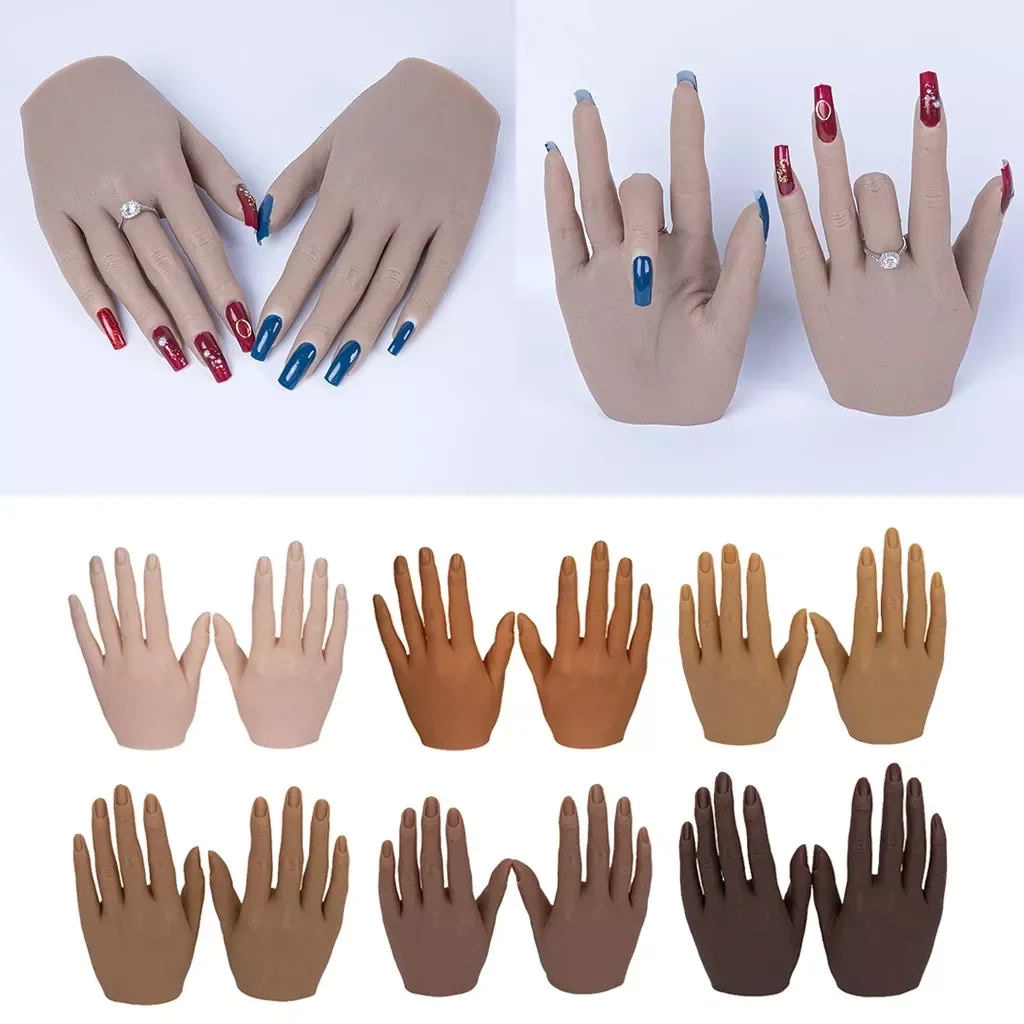 1PCS Silicone Nail Art Training Hand Fake Natural Nail Manicure Tool Practice Model Display Finger Flexible Finger Adjustment