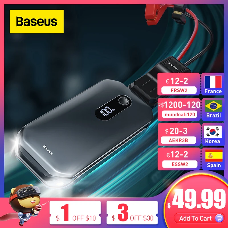 Pаспродажа Автомобильное пусковое устройство Baseus, 12000 мАч, а, Портативное аварийное пусковое устройство, внешний аккумулятор 12 В, автомобильное пусков... Цена Автомобильное пусковое устройство Baseus, 12000 мАч, а, Портативное аварийное пусковое устройство, внешний аккумулятор 12 В, автомобильное пусков...