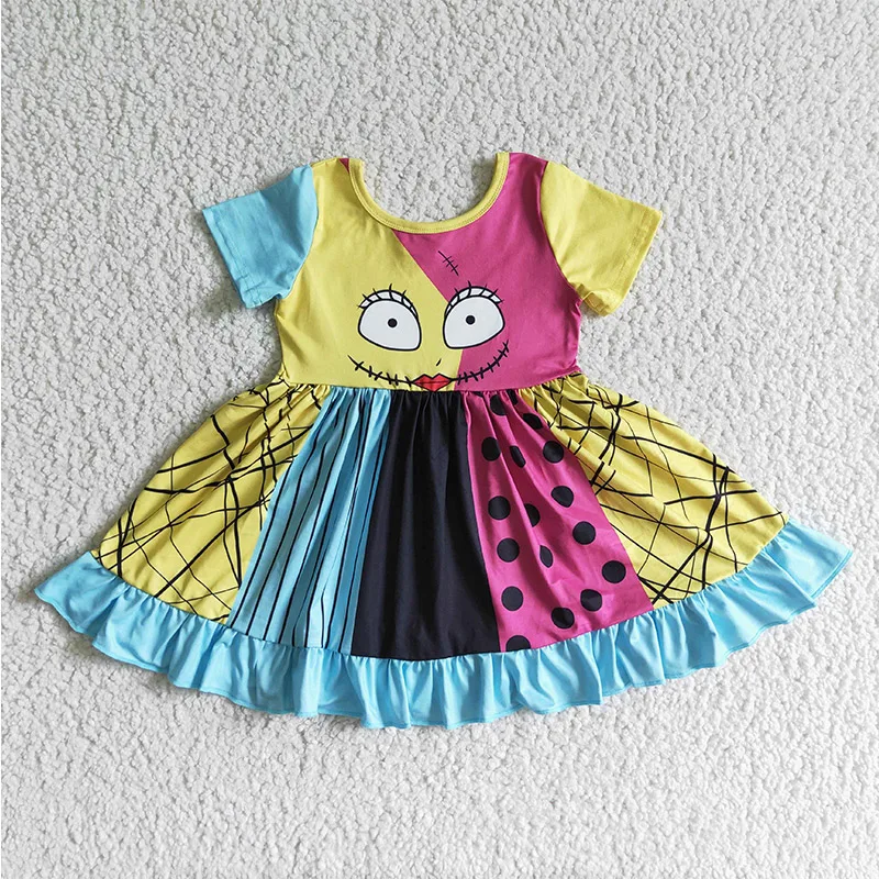 

Children's halloween clothes boutique baby dress skull short sleeve panel girls dresses fall 2022 girls dresses new arrivals