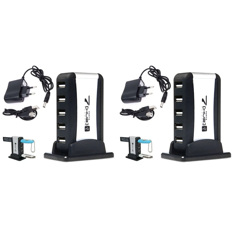 

2X Eu Plug External Hub 7 USB 2.0 Ports With Multi-Socket Power Supply Slot For Notebook Pc Mac