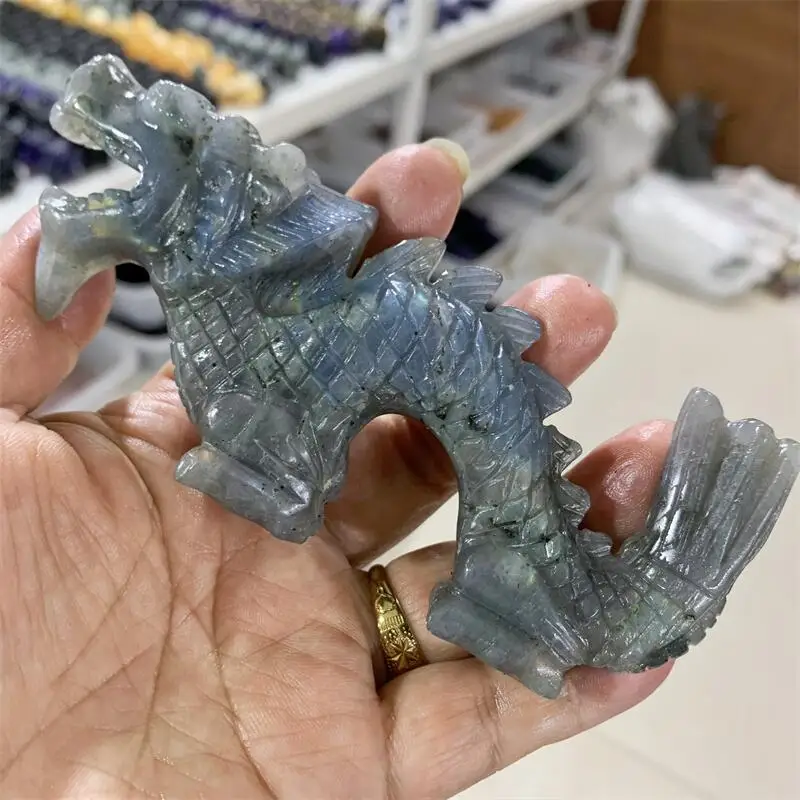 12 5 см натуральный лабрадорит китайский дракон хрусталь животные резьба ремесла