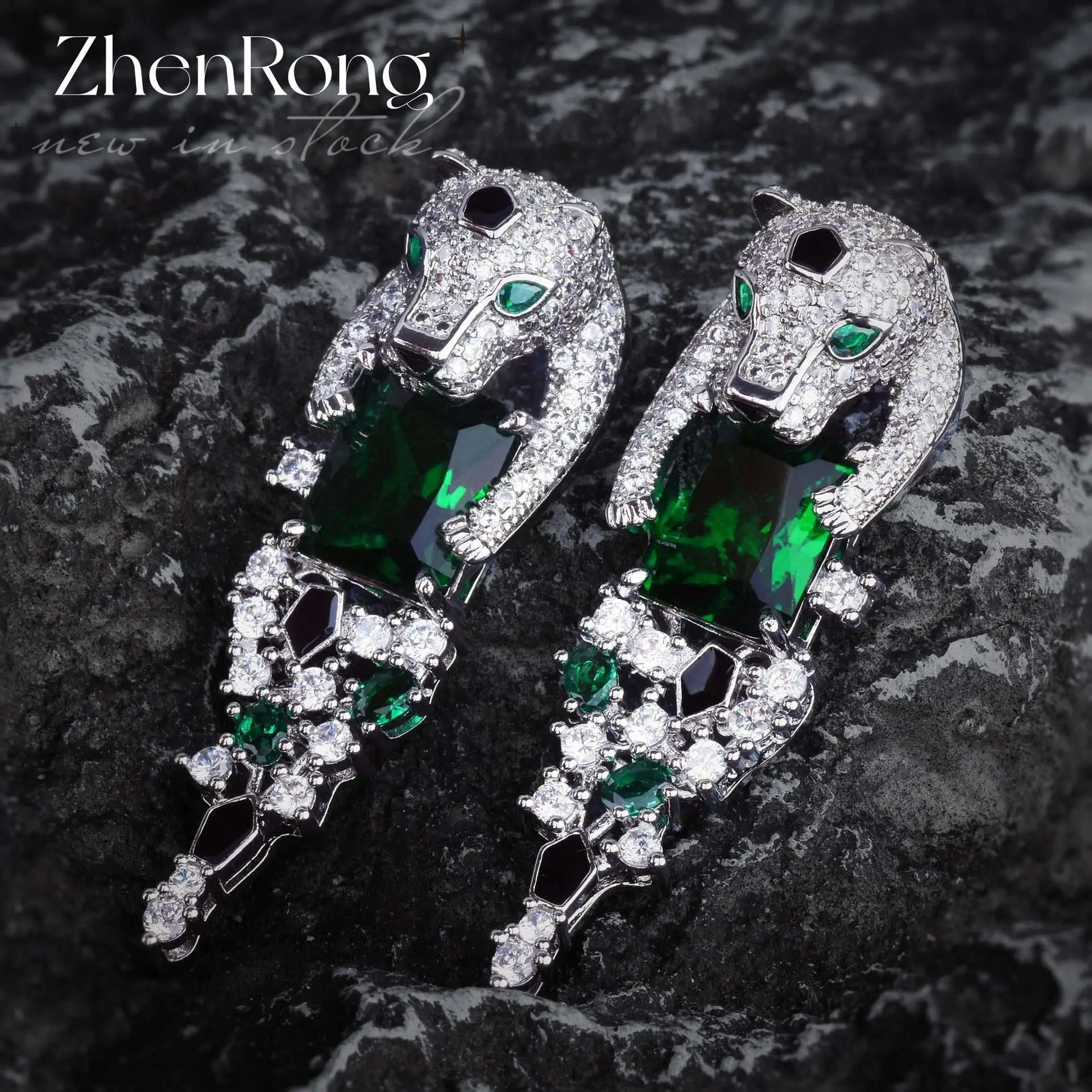 Luxury Silver Color Earrings For Women Leopard Design Sparkling Blue Cubic Zirconia Dangle Earring New Trendy Fine Jewelry