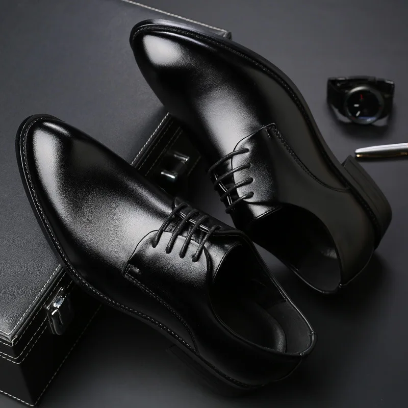 

Men's Business Formal Shoes Leather Slip on Oxfords Pointed Lace Dress Shoes Plus Walking Driving Comfortable Loafers Footwear