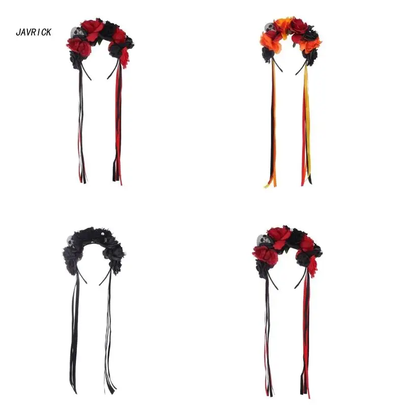 

Halloween Flower Headband Goth Flower Crowns For Women Gothic Skull Headband