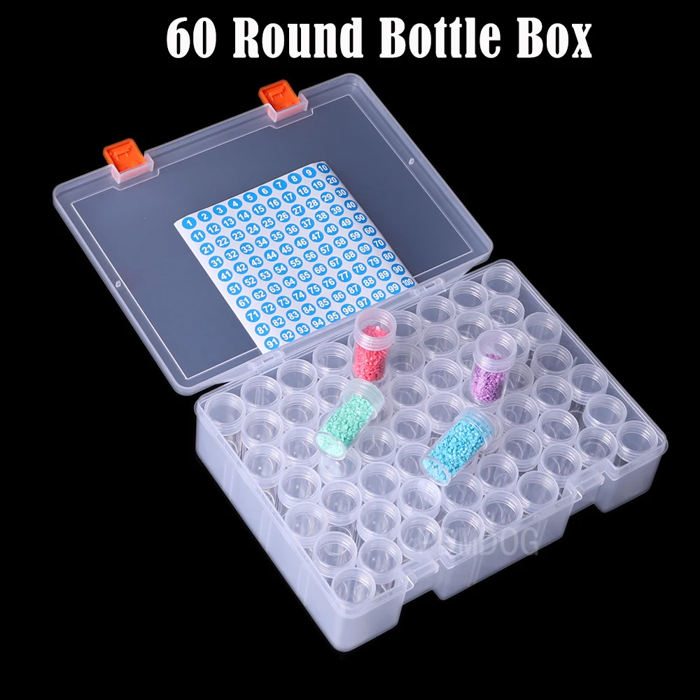 

Новый 60 Круглый контейнер для хранения в бутылке аксессуары Алмазная мозаика из бисера контейнер для ногтевого дизайна Органайзер Пластик...