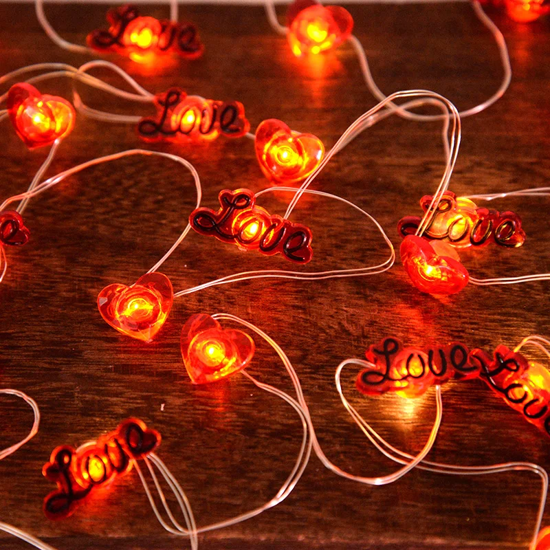 

20 Leds Acrylic Love Heart Wedding Ornaments 2M Red Fairy Light String Wedding Party Garland Valentines Day Decoration Gifts