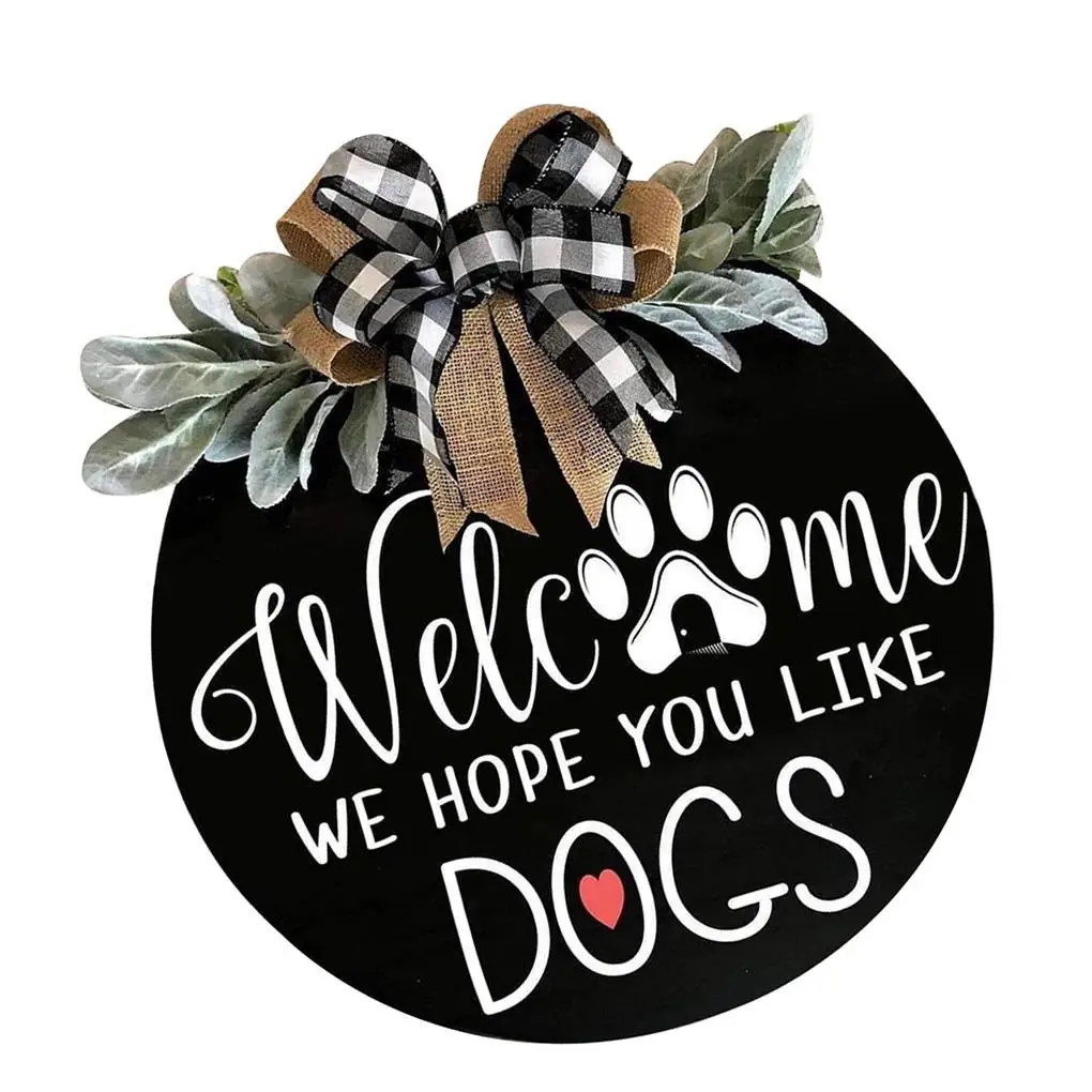 

Welcome Room Listing Decoration Wood Wall Hanging Pendant Round Handicraft Door Plaque For Indoor And Outdoor CATS DOGS Creative