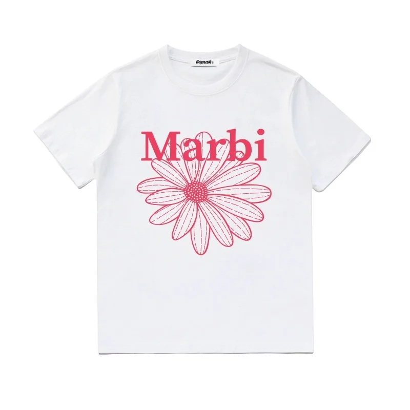 

Summer New Korea Mardi Pure Cotton Womens T-shirt Simple Daisy Sun Flower Print T-shirt Harajuku Oversized Short Sleeve Tee Top
