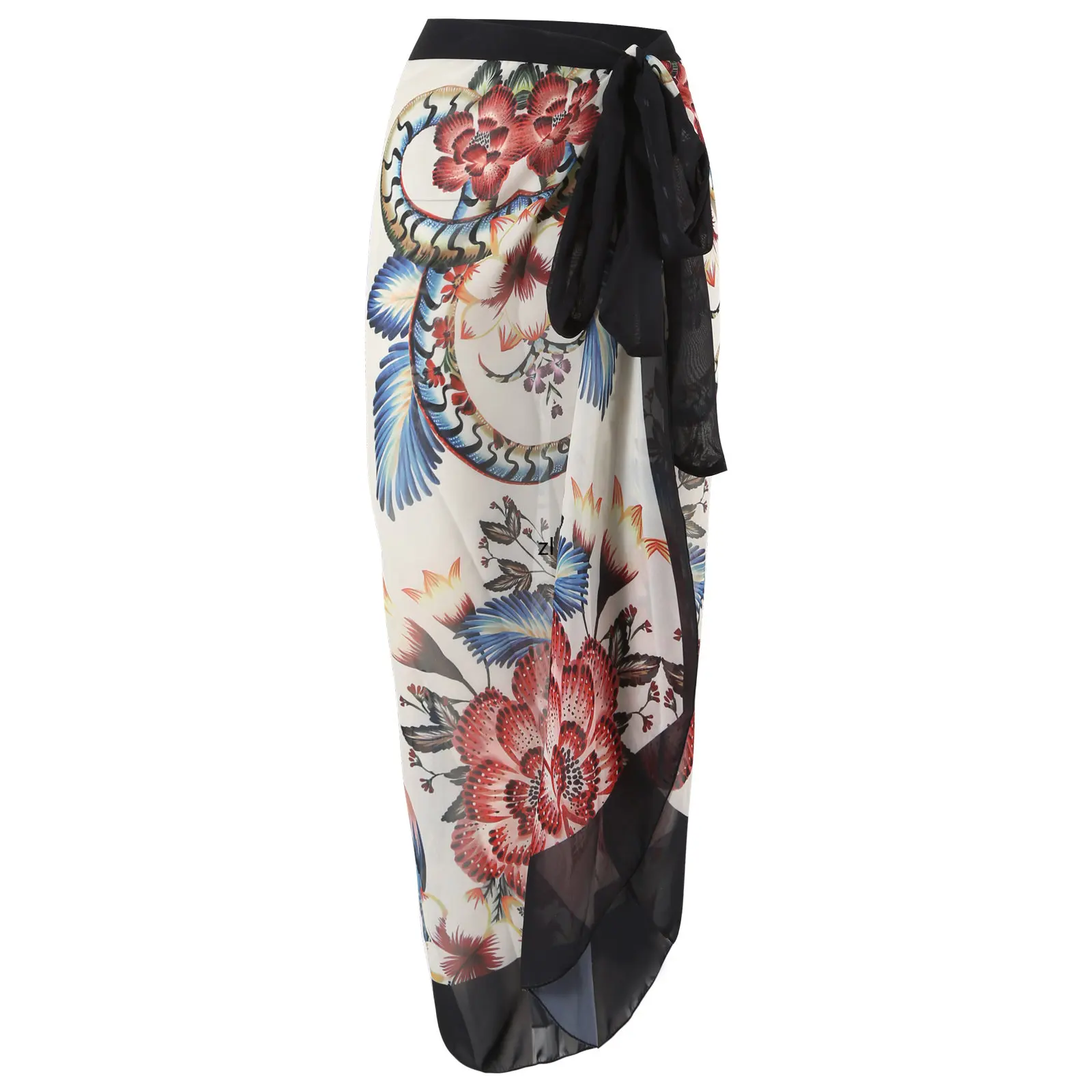 2023 New Holiday Retro Swimsuit Skirt Womem Floral Swimwear Female Luxury Lace Up Chiffon Beach Dress Cover Up Bathing Suit