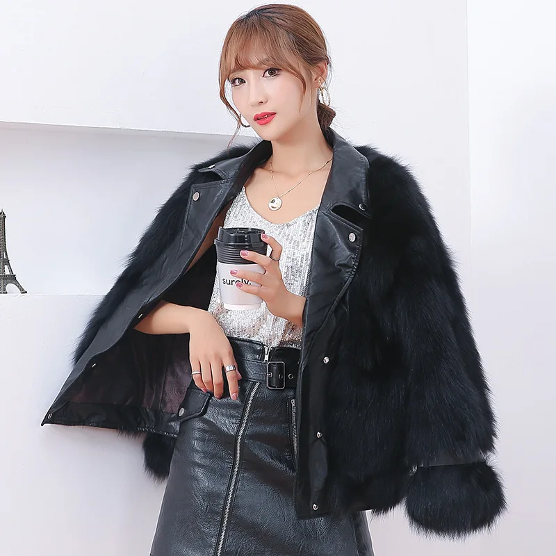 Fox Fur Fur Jacket Luxury Fashion Warm Whole Leather White Raccoon Fur Leather Motorcycle Short Fur Coat Coat Women
