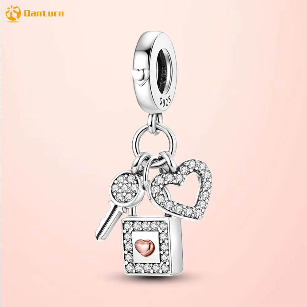 

Danturn 925 Sterling Silver Beads Key and Lock Heart Dangle Charm fit Original Pandora Bracelets Fashion Women Jewelry