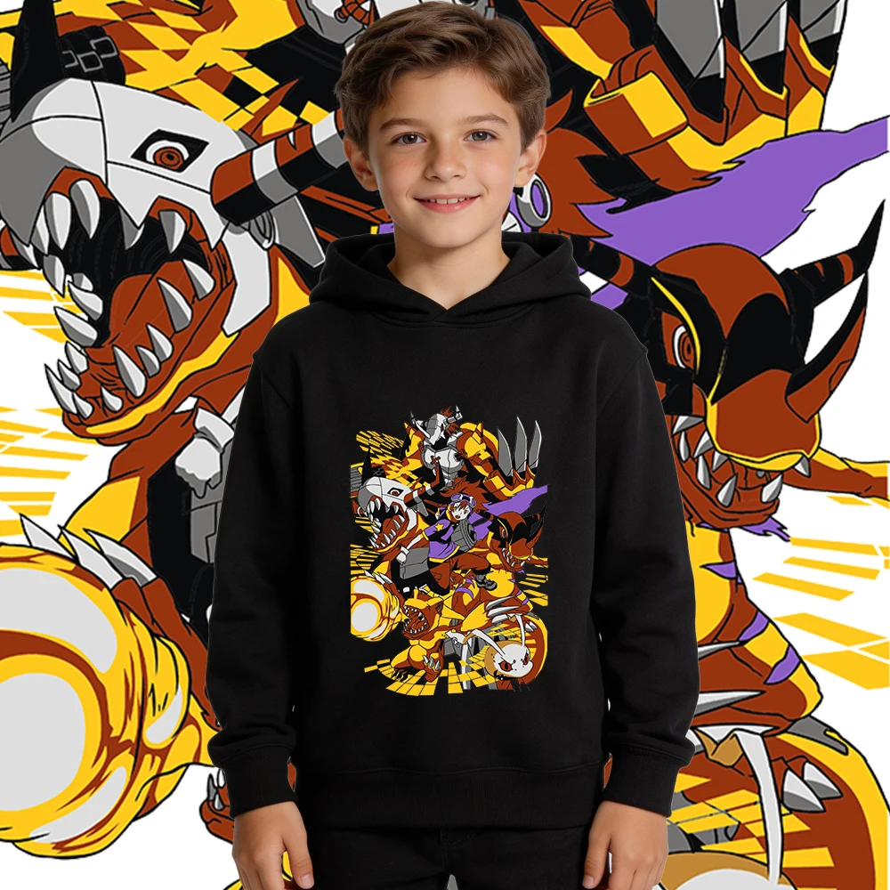 Фото Толстовка с капюшоном и принтом Digimon Koromon Evolution в стиле аниме для мальчиков и девочек, теплый пуловер на флисовой подкладке, осенне-зимняя детская повседневная одежда №1