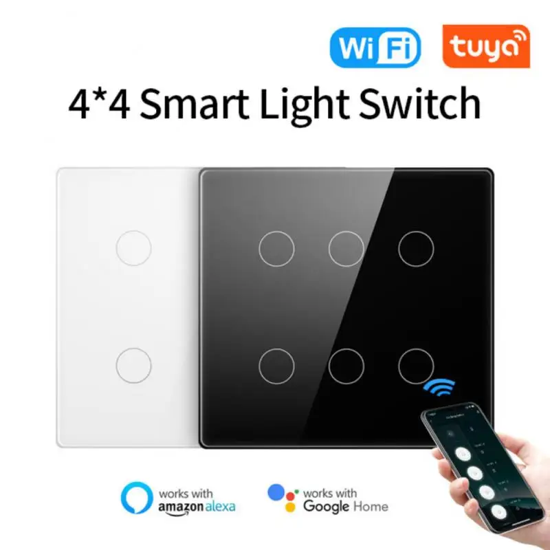 Tuya WiFi Smart Switch บราซิล AC 110-220V 4X4หน้าจอสัมผัส4/6 Gang Light Switch APP Control ทำงานร่วมกับ Alexa Google Home