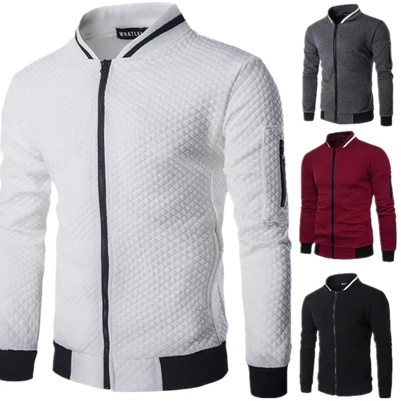 

Men's Casual Plaid Cardigan Plush Zip Sweatshirt Stand Collar Jacket Slim Fit Long Sleeve Street Coat Hot Fashion Male Clothes