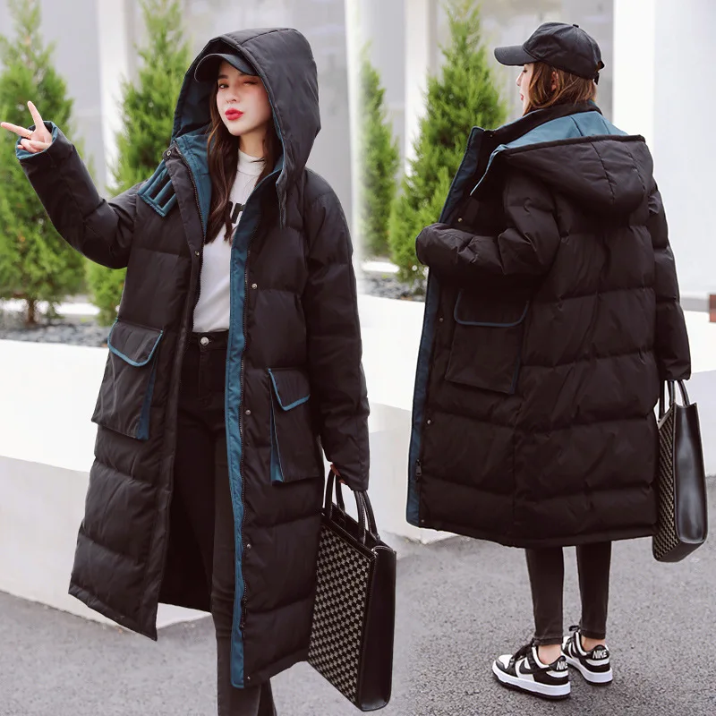 Color long hooded down jacket jacket