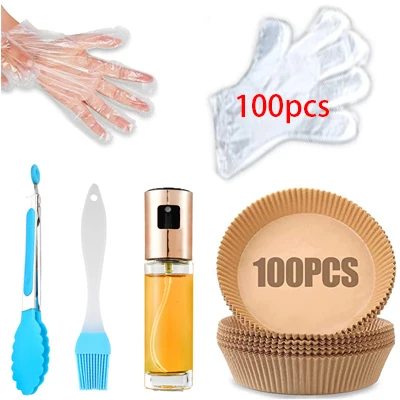 

Kitchen Air Fryer Paper Baking Set Baking Oil Absorbing Paper Oil Spray Bottle Oil Brush Food Clip Disposable Gloves