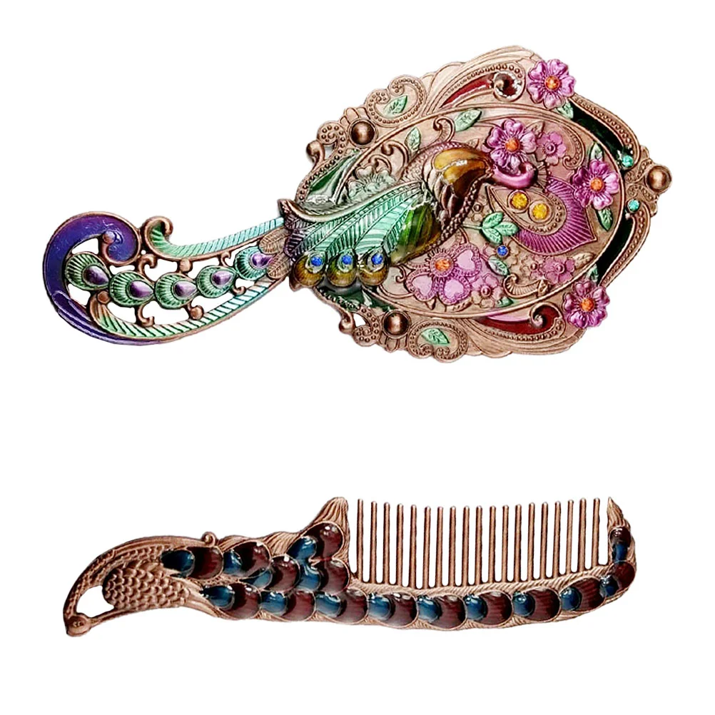 

Mirror Comb Vintage Hair Hand Set Mirrors Decorative Brush Handheld Makeupwithheld Portable Retro Metal