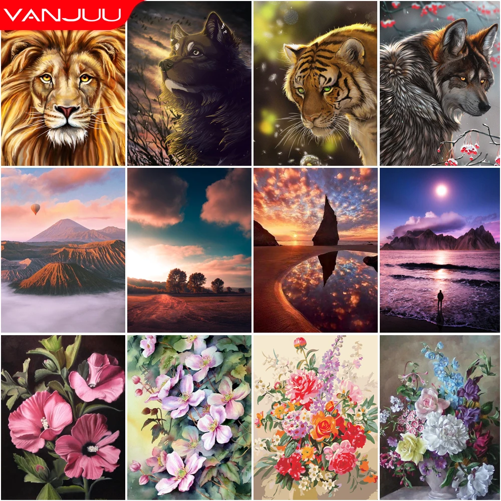 

Алмазная 5D картина с цветами, живопись с тигром, пейзаж «сделай сам», мозаика для творчества, полная вышивка, картина для домашнего декора