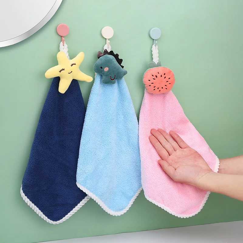 

Cartoon Hangable Hand Towel Thickened Coral Fleece Towel Soft Absorbent Dry Rag Cloth Dishcloths Kitchen Supplies