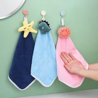cartoon hangable hand towel thickened coral fleece towel soft absorbent dry rag cloth dishcloths kitchen supplies