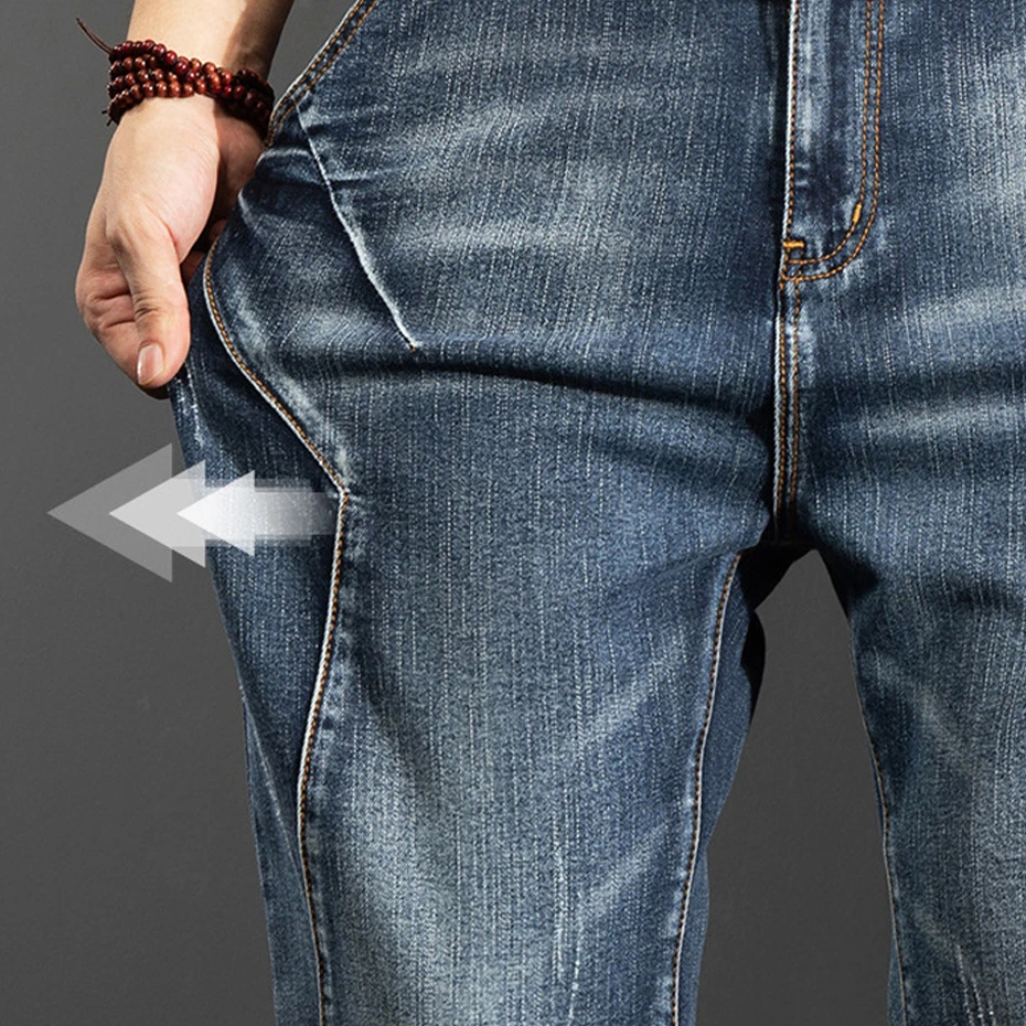42 44 Plus Size Jeans Men Blue Denim Pants Baggy Cargo Jeans Pants Streetwear Loose Elasticity Trousers Male Big Size Bottoms