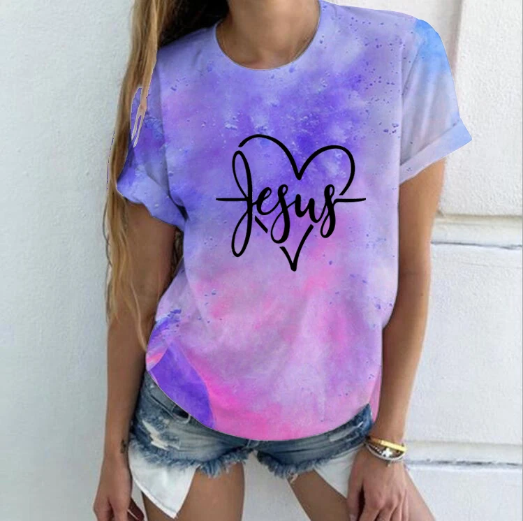 

Jesus In Heart Tie Dye Clothes Women's Tees Harajuku T Shirt Women Tee Tops Cute Tee Shirt 90s Girls Female Graphic T-shirts